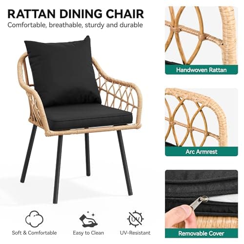 YITAHOME Patio Chairs Set of 4, Outdoor Patio Furniture Dining Chairs, All-Weather Rattan Conversation Chairs with Soft Cushions for Backyard Deck (Light Brown+Black)