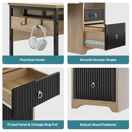 Bestier 55 Inch Computer Desk with Keyboard Tray, Modern Office Desk with Storage, Wood Writing Desk with File Drawer, Fluted Panel & 2 Hooks for Home Office & Studio, Natural Oak