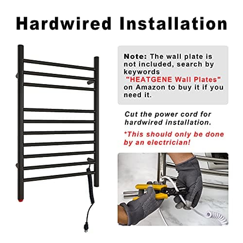 HEATGENE Towel Warmer, Compact Electric Towel Warmer for Small Bathroom, Wall-Mounted Electric Towel Racks, Plug-in/Hardwired Electric Towel Rails - Matte Black