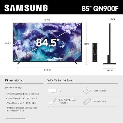 SAMSUNG 85-Inch Class Neo QLED QN900F 8K Mini LED Smart TV (2025 Model) 8K AI Upscaling, Metal Frame Design, Glare Free, Art Store, Samsung Vision AI, Alexa Built-in