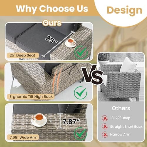 HOOOWOOO Outdoor Sectional Furniture Set,8 Pieces Wicker Patio Conversation Sets,L Shape All Weather Outside Couch Sofa Set with Swivel Chairs Ottoman,Black