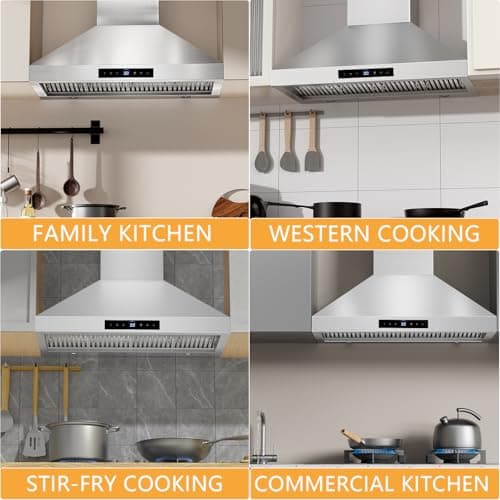 48 Inch Wall Mount Range Hood 1200CFM, 4-Speed Wall Mount Range Hood with Touch Control & Gesture Sensing Stainless Steel Kitchen Stove Vent Hoods with 4 LED Lights Ultra Series