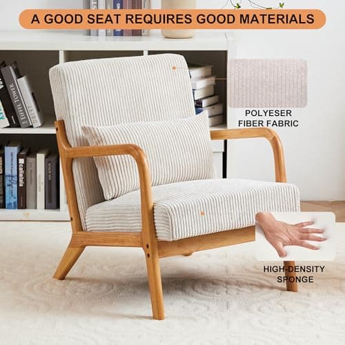 Accent Chairs, Set of 2 Mid-Century Modern Chair with Pillow, Armchair with Solid Wood, Reading Relaxing Leisure Chair for Living Room,（Beige）