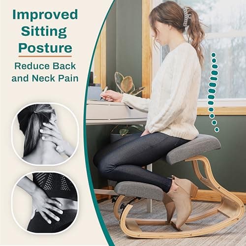 Ergonomic Kneeling Chair with 2 Knee Pads - Adjustable Height Rocking Knee Chair or for Posture for Home Office Gift Woman - Angled Kneeling Stool