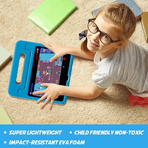 ProCase Kids Case for iPad A16 11th Generation 2025/iPad 10th Generation 2022 with Pencil Holder, iPad 11/10 Case Shockproof Lightweight Cover with Stand Convertible Handle for Children -Blue