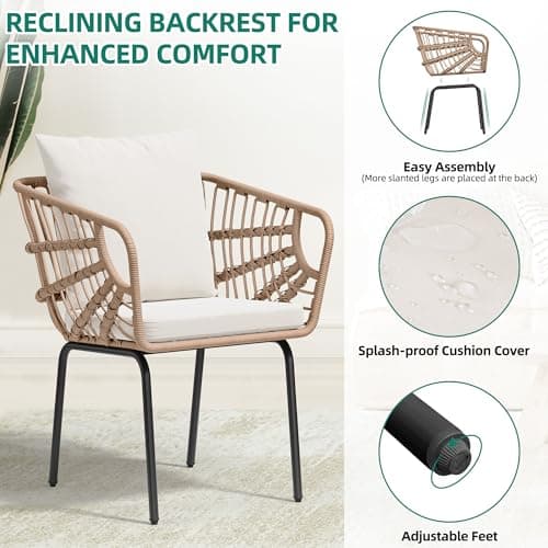 YITAHOME 3-Piece Outdoor Wicker Patio Conversation Bistro Set, All-Weather Furniture Set with Table & Cushions, Outdoor Sectional Sofa for Balcony, Backyard, Deck, Beige