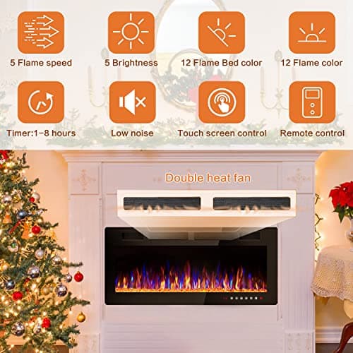 Vitesse 72 inch Ultra-Thin Electric Fireplace in-Wall Recessed and Wall Mounted Fireplace Heater,Linear Fireplace with Multicolor Flame,Timer,Low Noise,750/1500W,Touch Screen & Remote Control(72’’)