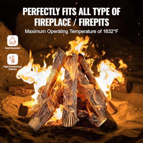 VEVOR 8 Pcs Oak Logs, Gas Fireplace Ceramic Logs for Fire Place, Heat-Resistant Wood Log Gas Realistic Logs, Stackable Wood Branches for Gas Fireplace, Firebowl Indoor or Outdoor
