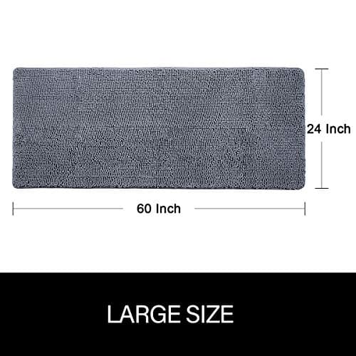 LOCHAS Luxury Bathroom Rug Shaggy Bath Mat 24 x 60 Inch, Washable Non Slip Bath Rugs for Bathroom Shower, Soft Plush Chenille Absorbent Carpets Mats, Gray