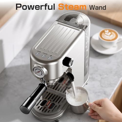 Espresso Machine Upgrade, 20 Bar Compact Espresso Coffee Machine with Milk Frother, Stainless Steel Coffee Maker with 44oz Removable Water Tank & Fast Heat System for Cappuccino, Latte