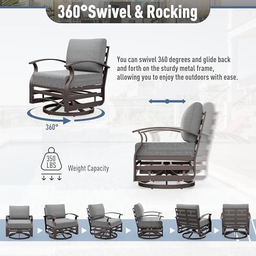 Kurapika 3 Pieces Patio Furniture Set, Outdoor Aluminum Rocking Chair, Patio Bistro Set Swivel Gliders Rocker with Tempered Glass Side Table (Grey)