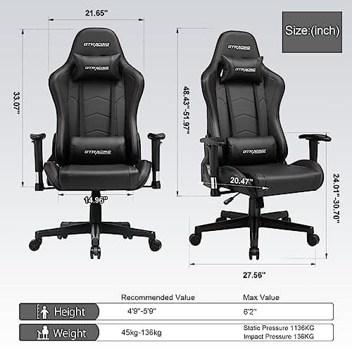 GTRACING Gaming Chair with Speakers Bluetooth Music Video Game Chair Audio Ergonomic Design Heavy Duty Office Computer Desk Chair (Black)