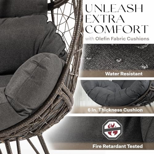 Bme Heavy Duty 400 lbs Capacity Wicker Egg Chairs for Outside & Indoor, Premium Soft Thick Olefin Fabric Cushion & UV 2000 Hours Material Teardrop Design, Durable Against Water, Weather