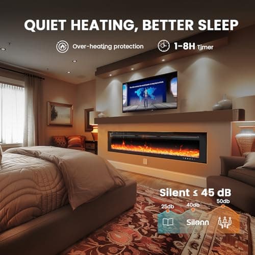Silonn 50″Smart Electric Fireplace Heater with App & Remote Control, 5300 BTU Heat Output, Ultra-Slim Wall-Mounted or Recessed Electric Fireplace Inserts with Timer, 20 Flame Colors,WiFi Enabled