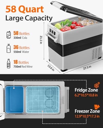 Car Fridge Portable 12 Volt Refrigerator - 58 Quart(55L) Electric Cooler with AC/DC for Truck RV Van Camper, Car Refrigerator Freezer for Camping Boat Travel, APP Control, -4~68°F