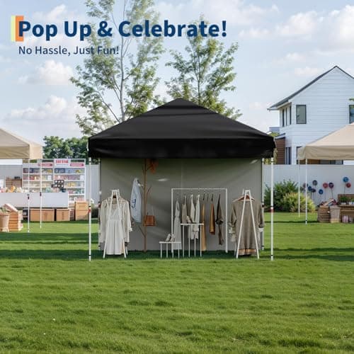 10'x10' Pop Up Canopy Tent with 4Pcs Sidewalls, Portable Instant Commercial Canopy with 4 Stakes, 4 Ropes, 4 Sandbags for Farmers' Market, Patio, Outdoor, Camping, Black