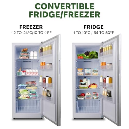 Hamilton Beach HZ8971 17 cu ft Upright Convertible Fridge/Freezer-Frost Free-Reversible Door-Removable Glass Shelves-LED Interior Light, White