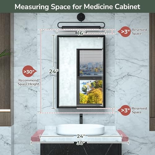 TokeShimi 17x25 Recessed Medicine Cabinet with Mirror Surface Mounted, Metal Beveled Mirror with Storage for Bathroom Vanity, Aluminum Black Medicine Cabinet Mirrored