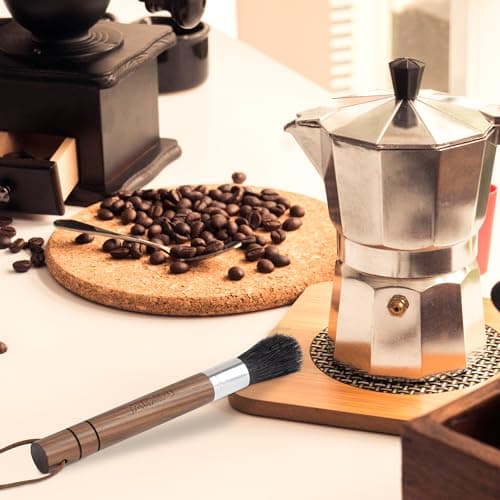 Takavu Coffee Grinder Cleaning Brush, Barista Brush with Black Boar Bristle, Espresso Machine Cleaner Tool, Brista Dusting Accessories Used on Group Heads, Shower Screen, Portafilter, Scoop, Tamper