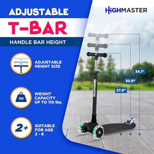 Kids Scooter – 3 Wheel Kick Scooter for Children and Toddlers – Adjustable Handlebar with LED Wheel Lights – Indoor and Outdoor Fun