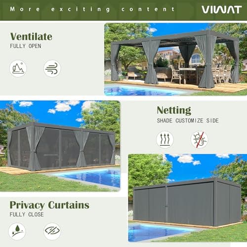 Aluminum 10x20 FT Louvered Pergola, Outdoor Pergola with Adjustable Louvered Roof Outdoor Patio Shade Cover, Waterproof & Rustproof Aluminum Gazebo for Backyard and Garden, Gray