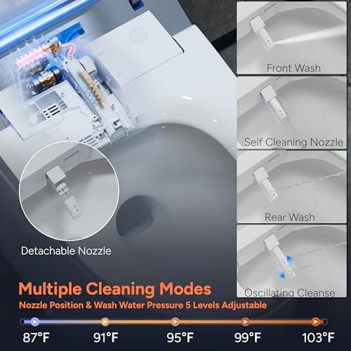 Smart Toilet with Bidet Built in, Toilets with Tank, Auto Open Close, Auto Flush, Foot Sensor, Heated Seat, Warm Water, Foam Dispenser, Elongated Bidets for Modern Bathroom, Remote, Night Light