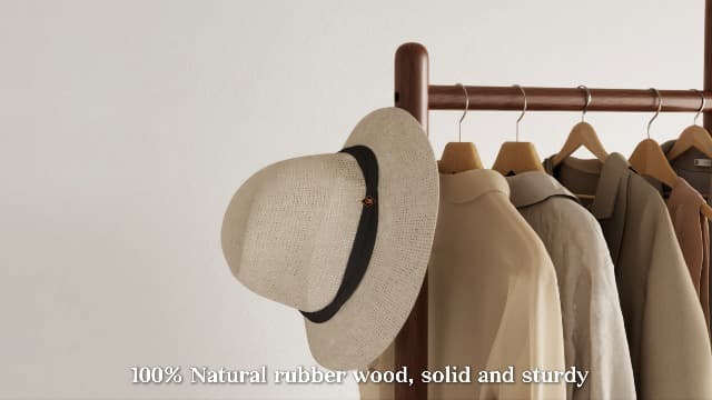Solid Wood Coat Rack with Fabric Basket - Coat Hanger Stand Coat Tree Rack Freestanding with 9 Hooks Wheels, Small Clothes Rack For Entryway Bedroom Hallway Living Room