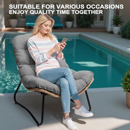 Crestlive Products Outdoor Loveseat 3 Pieces, 2 Seater &1 Seater Outdoor Sofa Set,All-Weather Boho Rattan Patio Furniture with Soft Cushion for Balcony, Poolside, Backyard (Dark Gray Without Table)