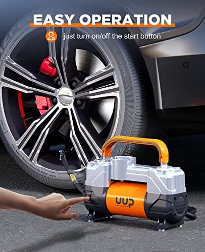 Tire Inflator Air Compressor, 150PSI 12V DC Double Cylinders Heavy Duty Portable Air Pump w/Emergency LED Light for Truck, SUV, Car, RV
