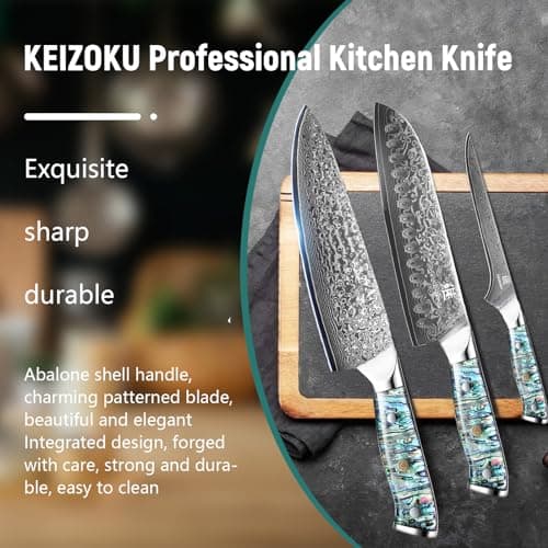 Damascus Steel Santoku Knife 7 Inch, Japanese Professional 10Cr15MOV Blade with Hand Forged Hammer Pattern, Ultra Sharp Kitchen Knife with Abalone Shell Ergonomic Handle