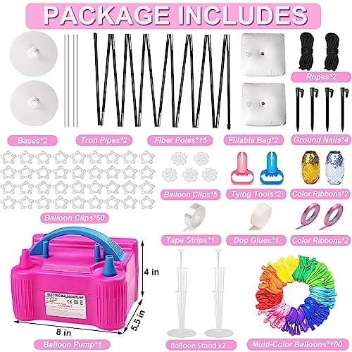 Balloon Arch Kit and Balloon Pump Electric, 10ft Wide Adjustable Balloon Arch Stand With 100Balloons 2Balloon Stands For Wedding Anniversary Birthday Baby Shower Party Decoration Graduation Ceremony