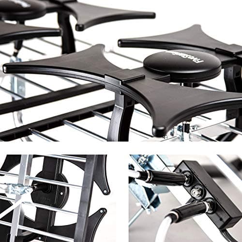 Five Star Multi-Directional 4V HDTV Amplified Antenna - up to 200 Mile Range, UHF/VHF, Indoor, Attic, Outdoor, 4K Ready 1080P FM w/ 40ft RG6 coaxial Cable, Mounting Pole