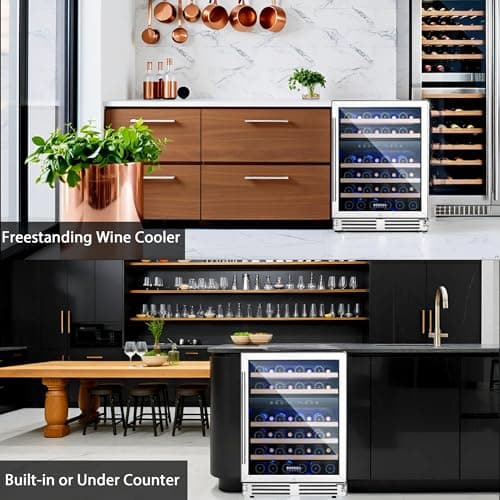 BODEGA 24 Inch Wine Cooler Refrigerator, 46 Bottle Dual Zone Wine Fridge with Double-Layer Tempered Glass Door,wine refrigerator with Temperature Memory Function, Built-in or Freestanding wine cooler.