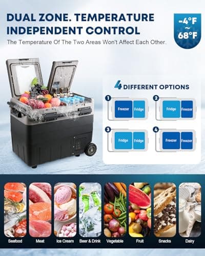 Kohree 12V Car Refrigerator, 53 Quart (50L) Portable Refrigerator, Dual Zone -4℉-68℉ Car Fridge Portable Freezer 12/24V DC and 100-240V AC for RV, Camping,Travel