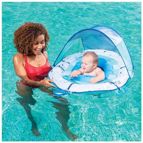 Swimways Ultra Baby Spring Float, Premium Inflatable Baby Pool Float with Sun Canopy, Fast Inflation & Carry Bag (9-24 Months), Mermaid Toys for Kids