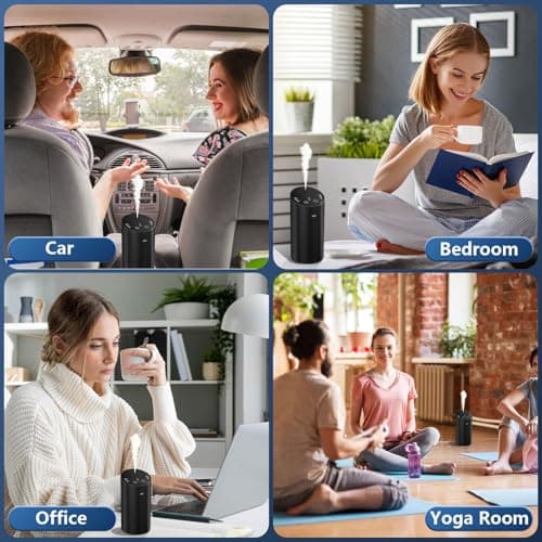 Waterless Car Diffuser, Waterless Diffusers for Essential Oils with Timer & No Leakage Tech, Super Quiet Cordless Aromatherapy Essential Oil Diffuser Battery Operated for Car, Room