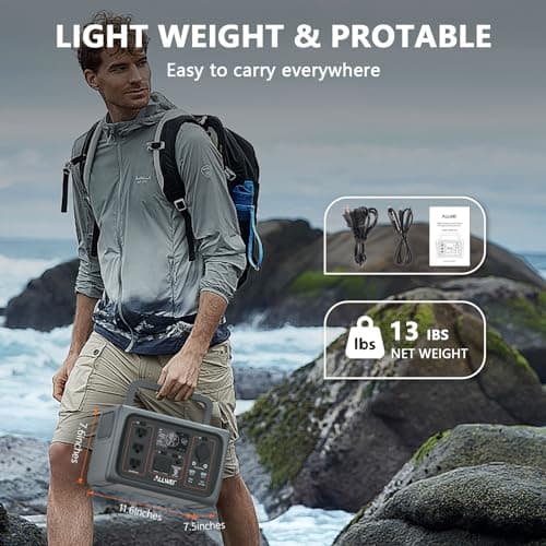 ALLWEI LiFePO4 Portable Power Station 500W(Peak 1000W), 512Wh Solar Generator with UPS Function, 2.5Hrs Fast Charge, 160000mAh Home Battery Backup for CPAP Outdoor RV/Van Camping Emergency