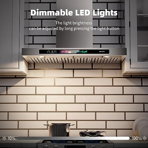 BRANO 30 Inch Wall Mount Range Hood 900 CFM with Voice/Gesture/Touch Control, Stainless Stee Ducted Kitchen Hood Vent with 4 Speed Exhaust Fan, Memory Mode, Adjustable Lights