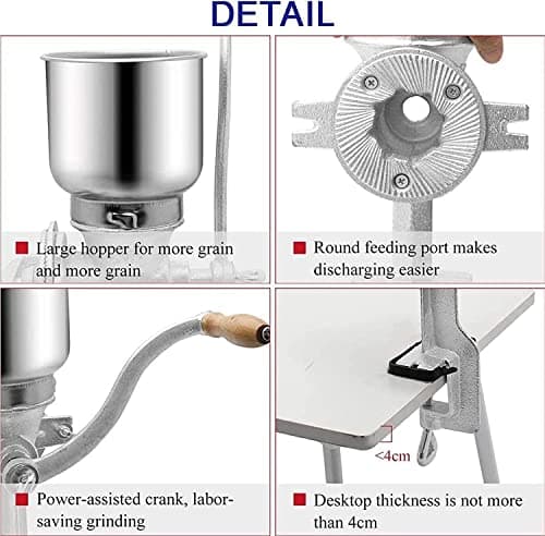 Corn Grinder Mill, Manual Stainless Steel Grain Mill with Hand Crank & Table Clamp Design, Large Hopper Grain Grinder Home Use Hand Cranking Operation for Nut, Coffee, Grain, Seeds, Corn, Spices