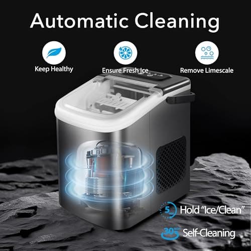 MAXEVE Ice Maker Countertop, 34LBs/24H Ice Machine, 2 Bullet Size, Fast Making 9Cubs in 5 Mins, Portable Ice Maker Machine with Self Cleaning, Ice Basket, Ice Scoop for Home/Office/Bar (Silver)