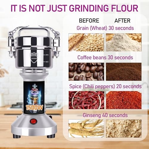 150g Grain Mill, 304 Stainless Steel Spice Grinder, 1500W High-speed Commercial Flour Mill, Superfine Flour Mill Grinder for Home, Grain Mill for Flour