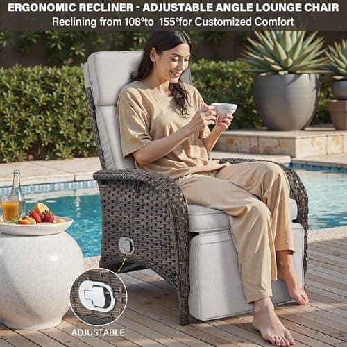 Versatile Outdoor Recliner Chair - Reclining Patio Chair with Adjustable Backrest and Footrest, All-Weather Wicker Chaise Lounge Chair Outdoor for Pool Deck Brown