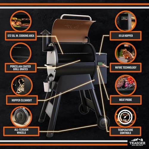 Traeger Grills Pro 575 Wood Pellet Smoker and Grill, WiFi and App Enabled Electric Smoker, 6-in-1 BBQ and Pellet Grill, 572 Square Inches of Grilling Area, 500 Degree Max Temperature, Bronze Finish