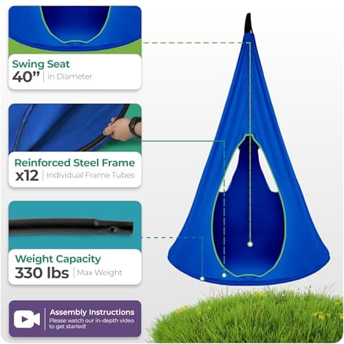Sorbus Pod Swing for Kids - Durable Hanging Hammock Chair w/Adjustable Rope - 2 Windows & 1 Entrance - Tree Tent Sensory Swing for Kids Indoor Outdoor Use - 250lbs Sturdy Nest Swing - (40", Blue)