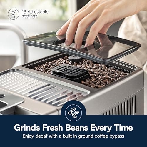 De'Longhi Dinamica Plus Connected Espresso & Coffee Machine with Automatic Milk Frother, One Touch Latte, Cappuccino, Color Touch Display, ECAM37095TI