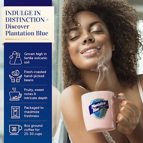 PREMIUM PLANTATION BLUE TRADITION CLASS EXPERIENCE 100% Blue Mountain Coffee Jamaica, Medium Roasted & Ground (8oz)