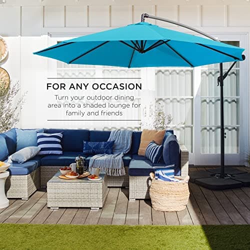 Best Choice Products 10ft Offset Hanging Market Patio Umbrella w/Easy Tilt Adjustment, Polyester Shade, 8 Ribs for Backyard, Poolside, Lawn and Garden