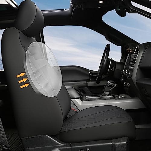 GIANT PANDA Front Car Seat Covers Custom Fit Ford F150 F250 F350 F450 Super Crew/Crew Cab Pickup Trucks, Front Seats Fabric Protectors (Black) 2-Pack