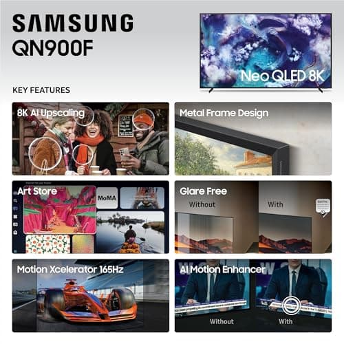 SAMSUNG 85-Inch Class Neo QLED QN900F 8K Mini LED Smart TV (2025 Model) 8K AI Upscaling, Metal Frame Design, Glare Free, Art Store, Samsung Vision AI, Alexa Built-in
