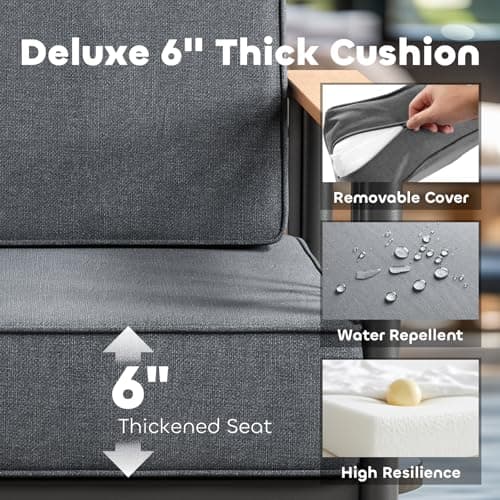 Luxury Outdoor Furniture Set with Swivel Chairs, 7 PCS Patio Furniture Set with Extra Thick Cushions, Suitable for Porch, Balcony, Deck, Patio, Yard, Poolside, Black/Grey